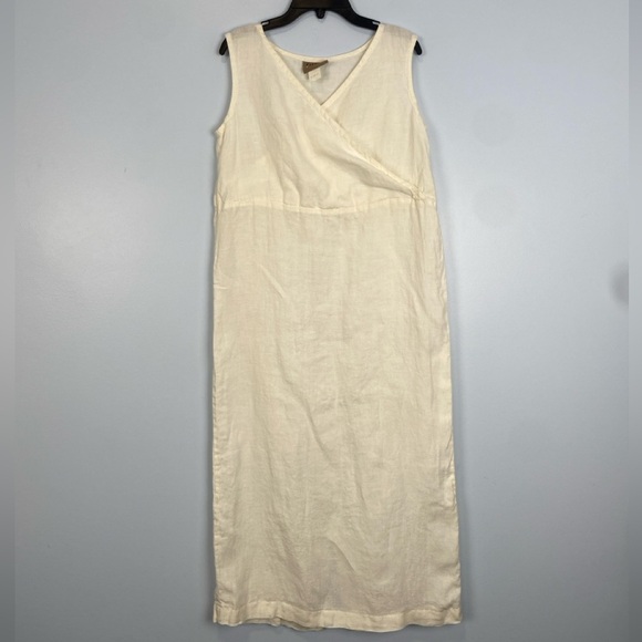 Eileen Fisher Slip On 100% Linen Midi Dress Sz Small S Beach Vacation Minimalist - Picture 1 of 8